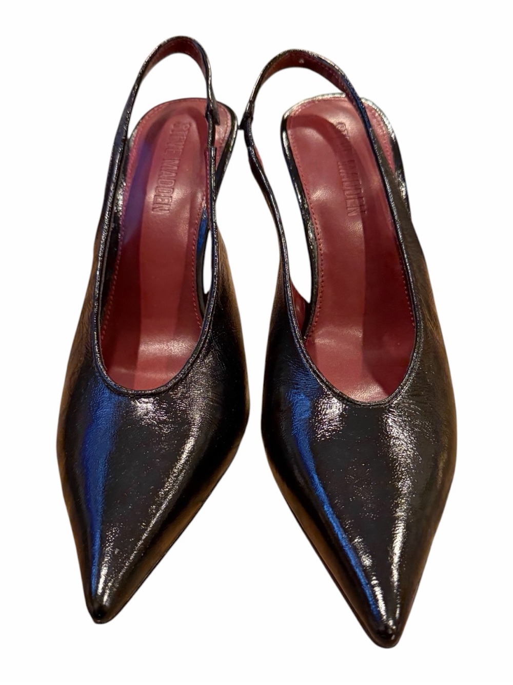 Steve Madden Black Patent Pointed-Toe Slingback Pumps